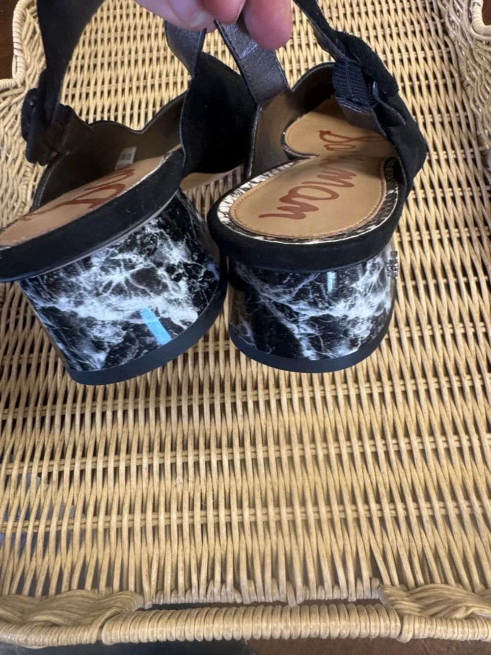 Sam Edelman Black Slingback Heels Size 11 | Marble Heel | Pointed Toe | Like New